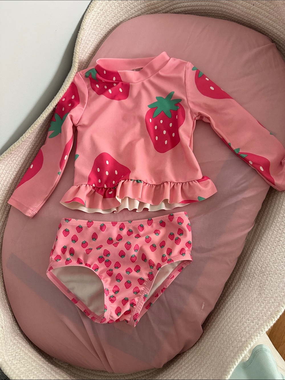Carter's Pink Strawberry Ruffle Swim Rashguard Set